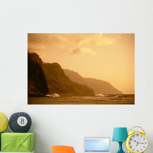 Hawaii, Kauai, Na Pali Coast, Sunset, Orange Hues Wall Mural