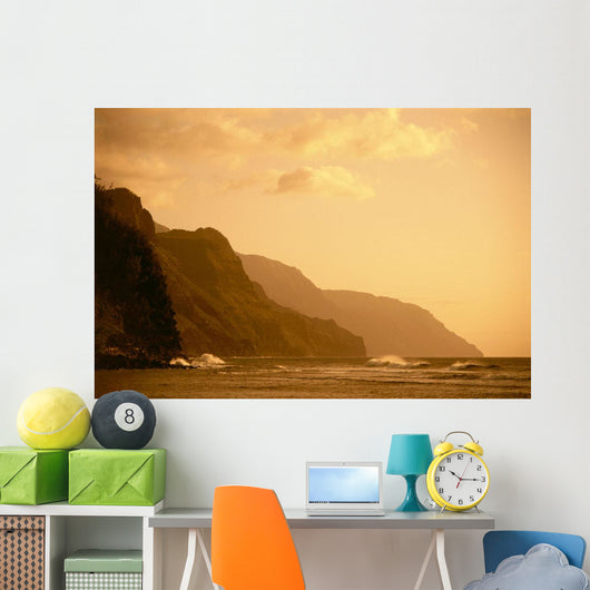Hawaii, Kauai, Na Pali Coast, Sunset, Orange Hues Wall Mural