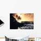 Rocky Shoreline With Palms Silhouetted At Sunset Wall Mural