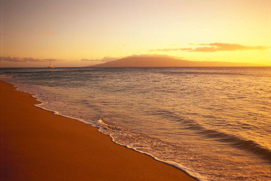 Hawaii, Maui, Hazy Orange Sunset Over Ka'anapali Beach, Gentle Waves Wall Mural