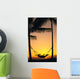 Silhouetted Couple Laying In Hammock On Beach At Sunset, Palm Trees Wall Mural