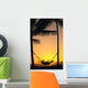 Silhouetted Couple Laying In Hammock On Beach At Sunset, Palm Trees Wall Mural