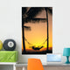 Silhouetted Couple Laying In Hammock On Beach At Sunset, Palm Trees Wall Mural