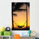 Silhouetted Couple Laying In Hammock On Beach At Sunset, Palm Trees Wall Mural
