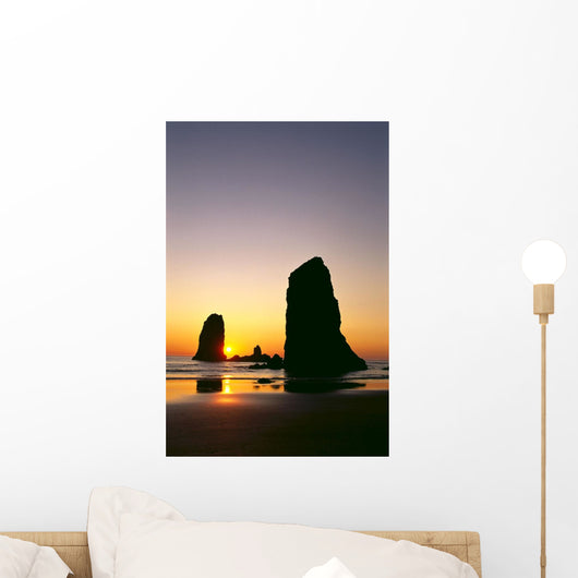 Oregon, Cannon Beach, Sea Stacks At Sunset Wall Mural