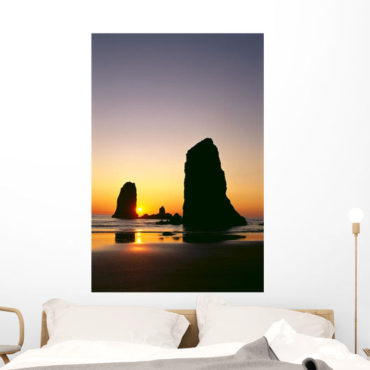 Oregon, Cannon Beach, Sea Stacks At Sunset Wall Mural