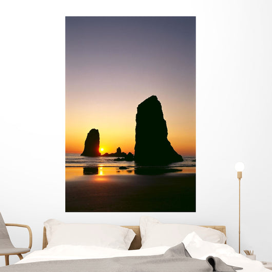 Oregon, Cannon Beach, Sea Stacks At Sunset Wall Mural