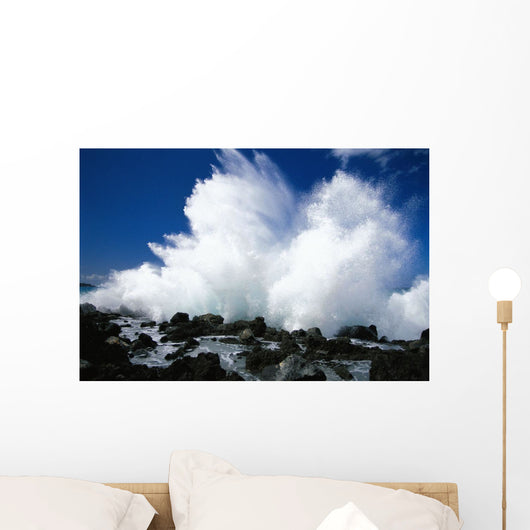 Hawaii, Maui, Makena Coast, Surf Crashing Along Lava Rock Shoreline Wall Mural