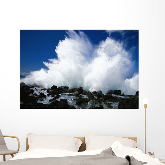 Hawaii, Maui, Makena Coast, Surf Crashing Along Lava Rock Shoreline Wall Mural