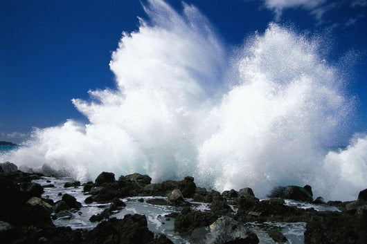 Hawaii, Maui, Makena Coast, Surf Crashing Along Lava Rock Shoreline Wall Mural