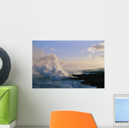 Hawaii, Big Island, Kalapana, Steam Cloud From Lava Flowing Into Ocean Wall Mural