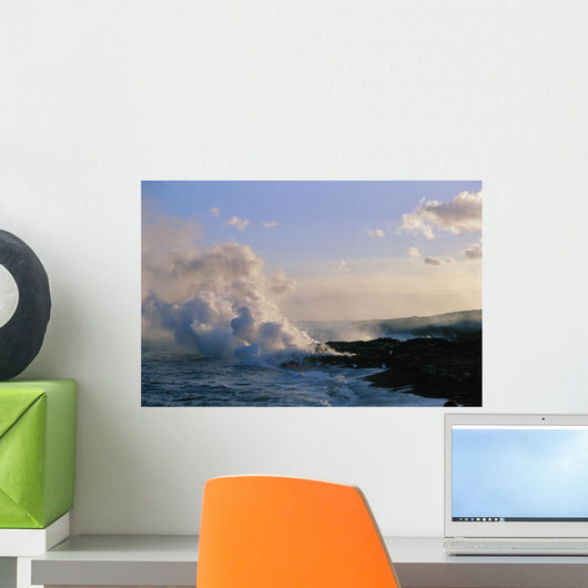 Hawaii, Big Island, Kalapana, Steam Cloud From Lava Flowing Into Ocean Wall Mural