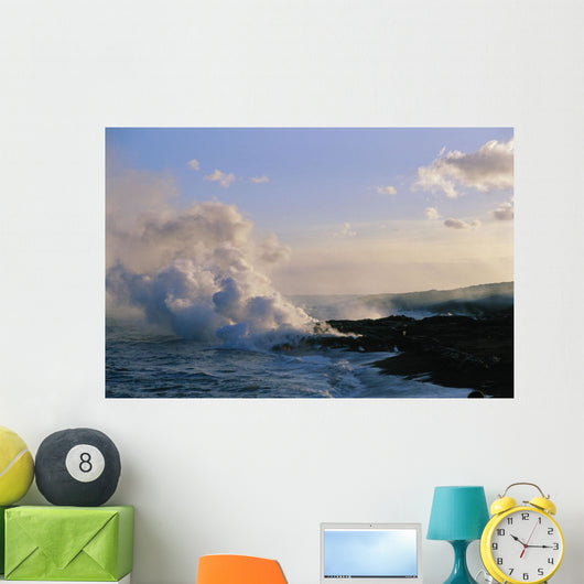 Hawaii, Big Island, Kalapana, Steam Cloud From Lava Flowing Into Ocean Wall Mural