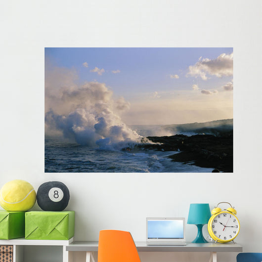 Hawaii, Big Island, Kalapana, Steam Cloud From Lava Flowing Into Ocean Wall Mural