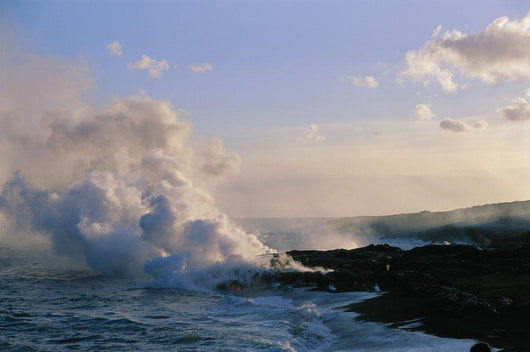 Hawaii, Big Island, Kalapana, Steam Cloud From Lava Flowing Into Ocean Wall Mural