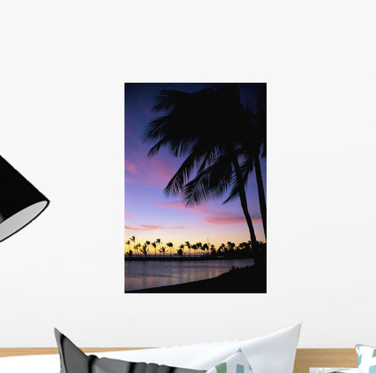 Palms At Sunset Colorful Tropical Scene Pink Clouds Golden Sky Wall Mural