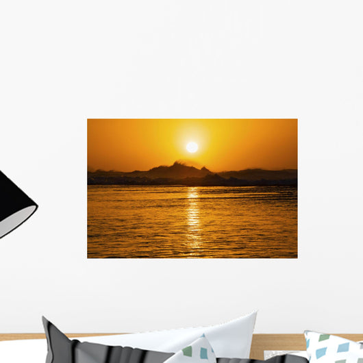 Beautiful Orange Sunset Over Ocean Along Ke'e Beach Wall Mural