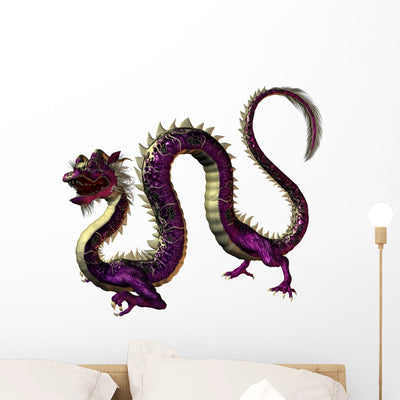 Purple Eastern Dragon Wall Decal shown on a wall
