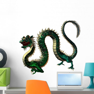 Green Eastern Dragon Wall Decal shown on a wall