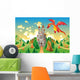 Panorama with medieval castle and dragon. Vector illustration Wall Mural