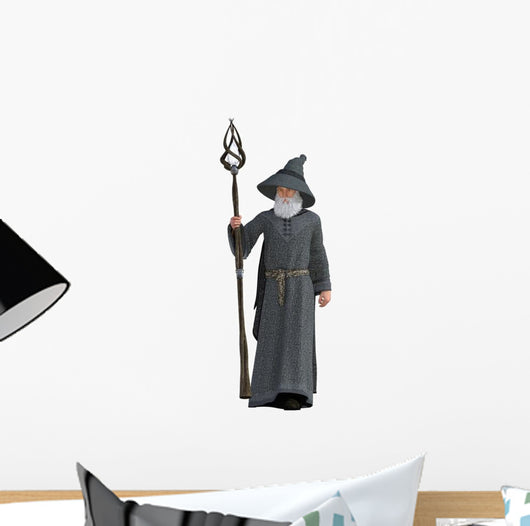 Magical Wizard Holding Staff Wall Decal