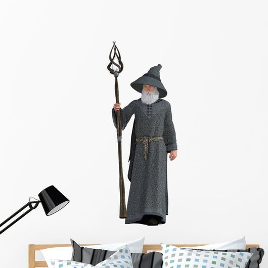 Magical Wizard Holding Staff Wall Decal