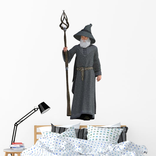 Magical Wizard Holding Staff Wall Decal