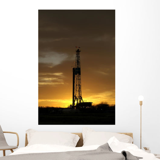 natural gas well texas sunset silhouette Wall Mural