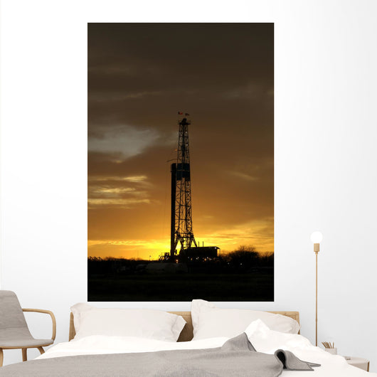 natural gas well texas sunset silhouette Wall Mural