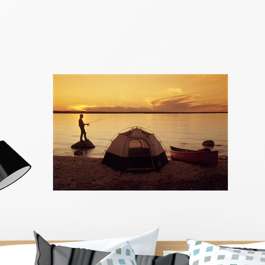 Camper Fishing, Little Limestone Lake, Manitoba Wall Mural