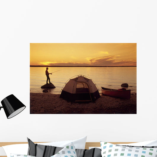 Camper Fishing, Little Limestone Lake, Manitoba Wall Mural