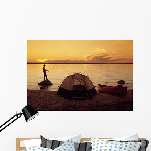 Camper Fishing, Little Limestone Lake, Manitoba Wall Mural