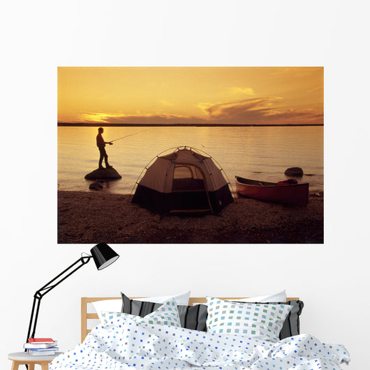 Camper Fishing, Little Limestone Lake, Manitoba Wall Mural