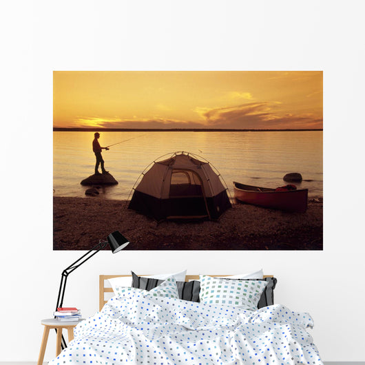 Camper Fishing, Little Limestone Lake, Manitoba Wall Mural