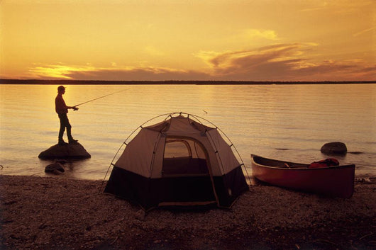 Camper Fishing, Little Limestone Lake, Manitoba Wall Mural
