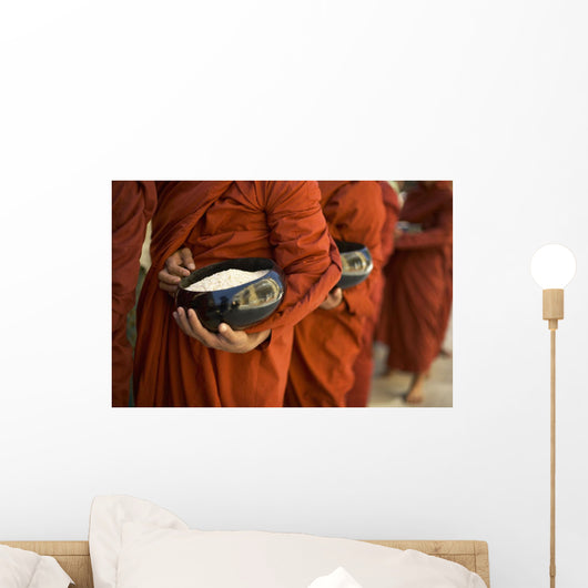 Monks With Rice Bowls, Inle Lake, Myanmar Wall Mural
