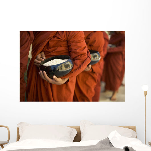 Monks With Rice Bowls, Inle Lake, Myanmar Wall Mural