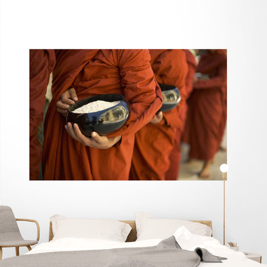 Monks With Rice Bowls, Inle Lake, Myanmar Wall Mural