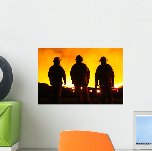 A silhouette of three fire fighters Wall Mural