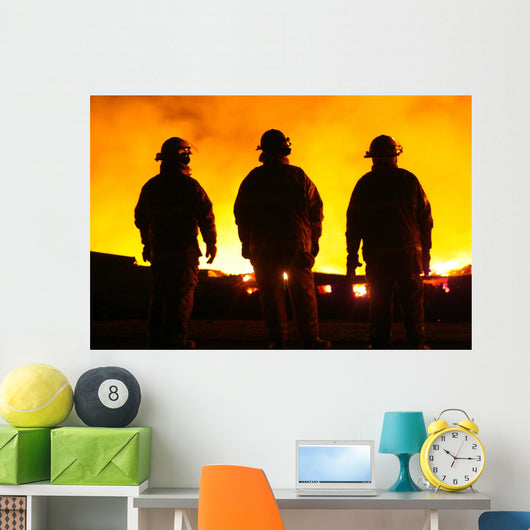 A silhouette of three fire fighters Wall Mural