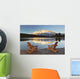 Muskoka Chairs In Front Of Mt Rundle And Two Jack Lake Wall Mural