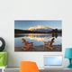 Muskoka Chairs In Front Of Mt Rundle And Two Jack Lake Wall Mural