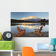 Muskoka Chairs In Front Of Mt Rundle And Two Jack Lake Wall Mural