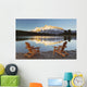 Muskoka Chairs In Front Of Mt Rundle And Two Jack Lake Wall Mural