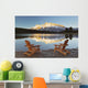 Muskoka Chairs In Front Of Mt Rundle And Two Jack Lake Wall Mural
