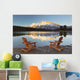 Muskoka Chairs In Front Of Mt Rundle And Two Jack Lake Wall Mural