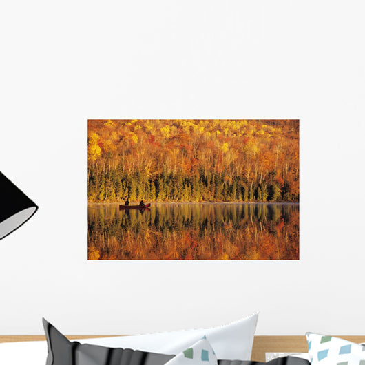 Canoeists At Sunrise, Lac Bouchard, La Mauricie National Park Quebec Wall Mural