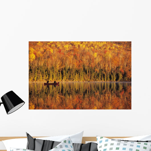 Canoeists At Sunrise, Lac Bouchard, La Mauricie National Park Quebec Wall Mural