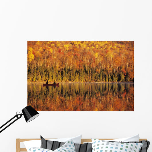 Canoeists At Sunrise, Lac Bouchard, La Mauricie National Park Quebec Wall Mural