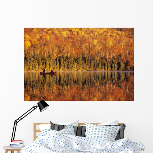 Canoeists At Sunrise, Lac Bouchard, La Mauricie National Park Quebec Wall Mural